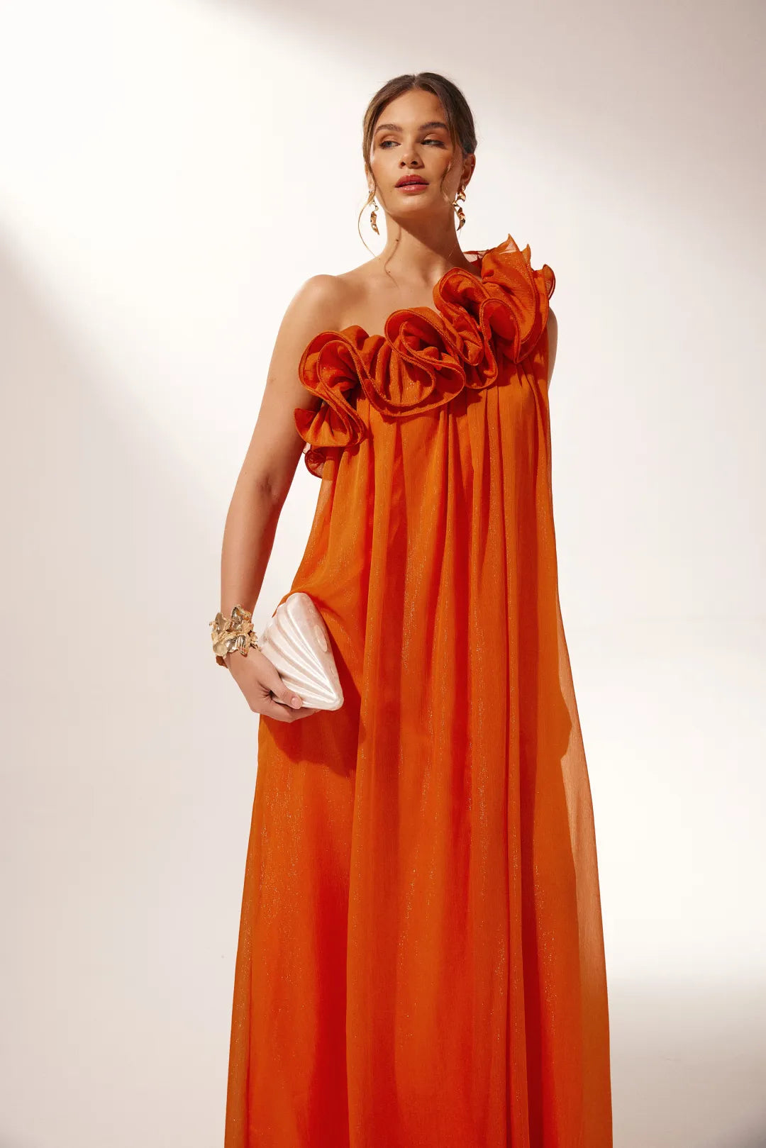 Robin | Women’s Draped One Shoulder Ruffle Flowy Maxi Dress