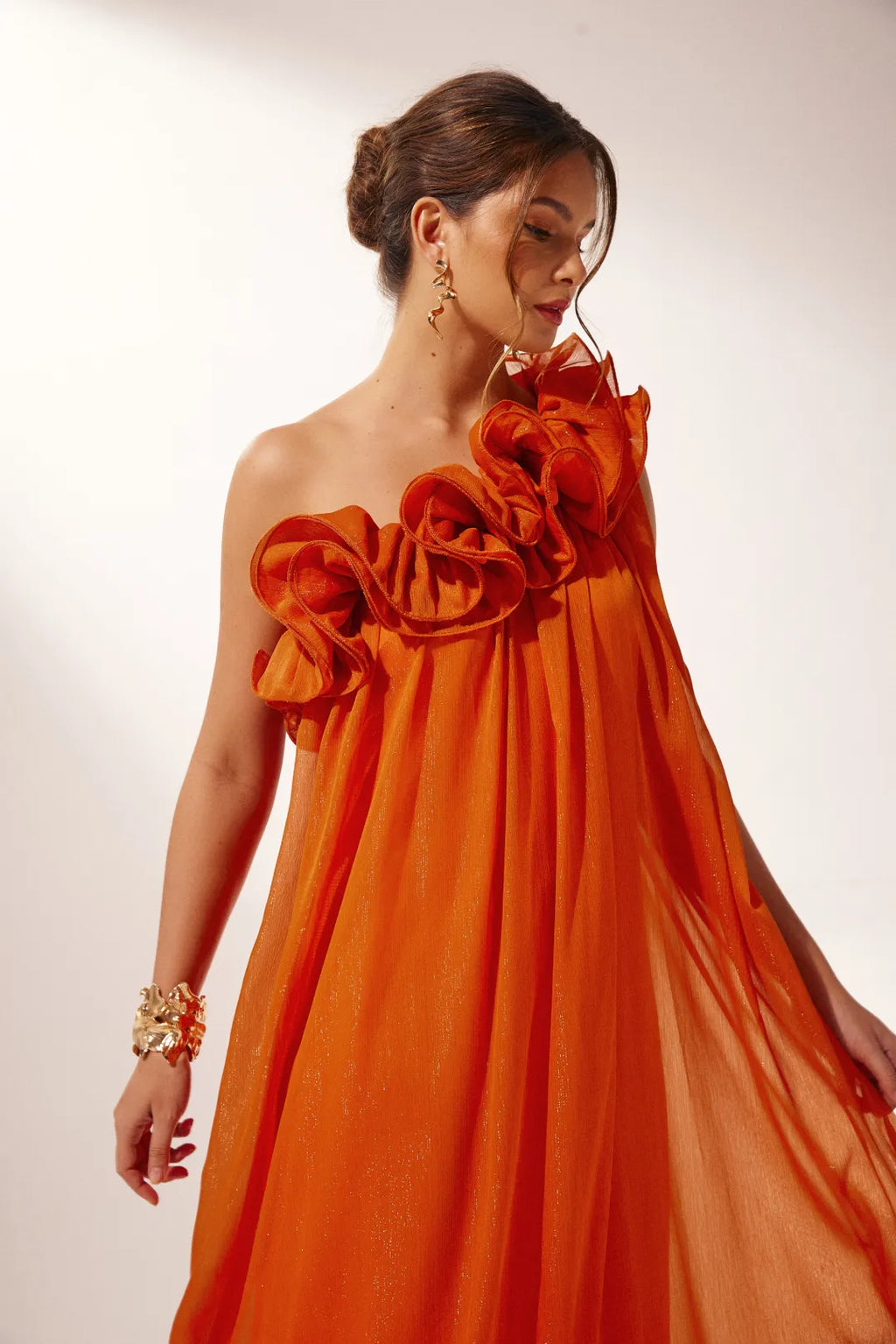 Robin | Women’s Draped One Shoulder Ruffle Flowy Maxi Dress