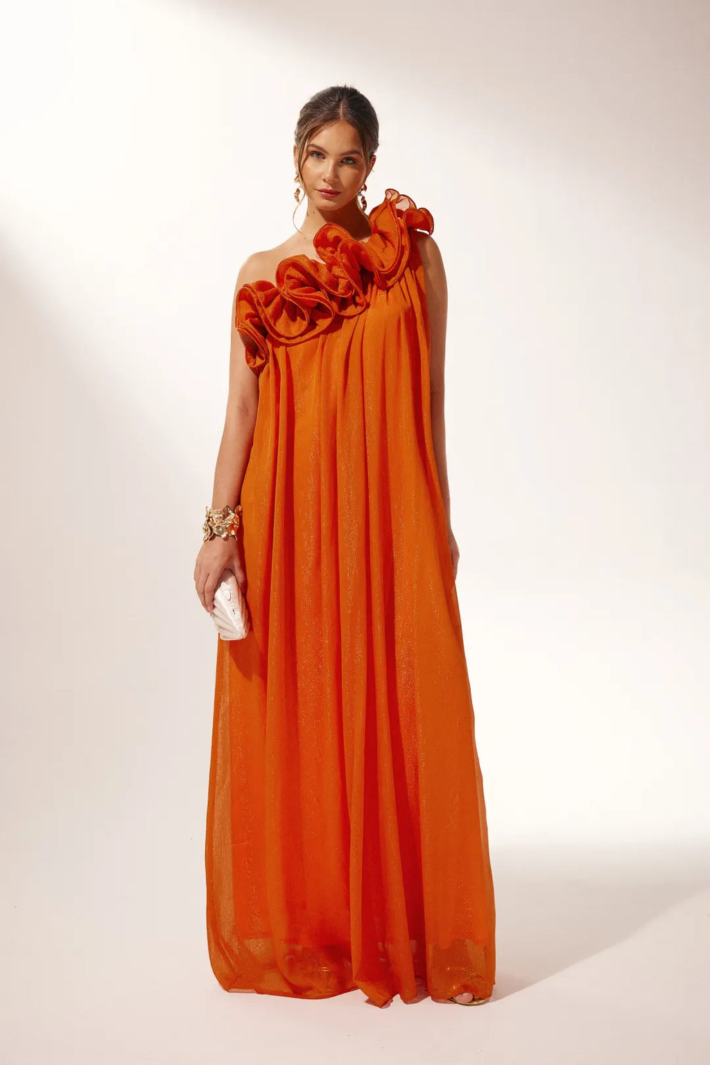 Robin | Women’s Draped One Shoulder Ruffle Flowy Maxi Dress