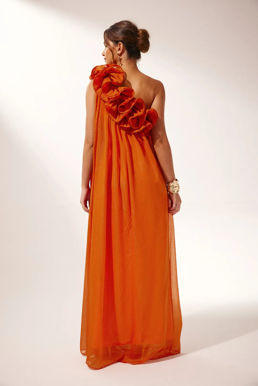 Robin | Women’s Draped One Shoulder Ruffle Flowy Maxi Dress