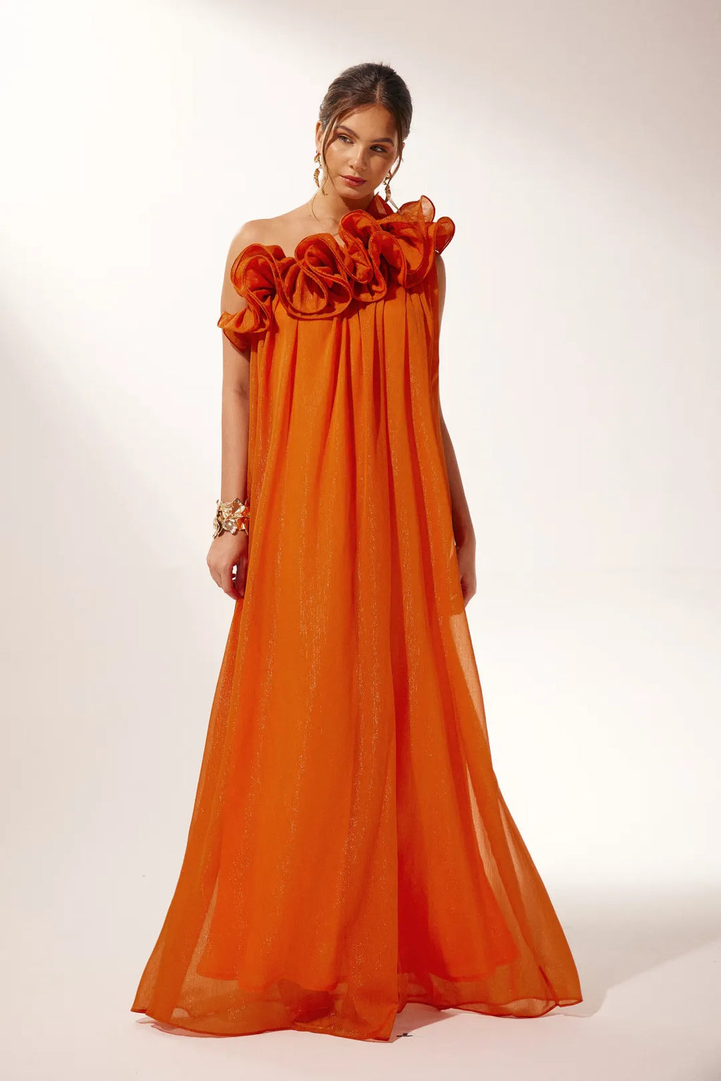 Robin | Women’s Draped One Shoulder Ruffle Flowy Maxi Dress