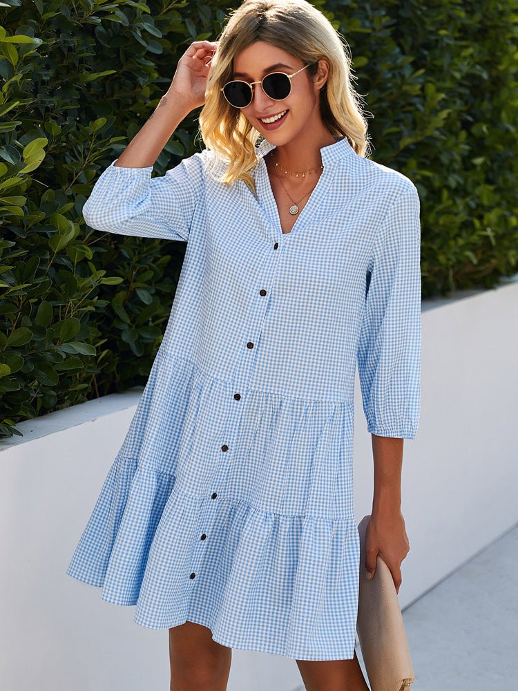 Rochelle | Women's Check Print Button Front Shirt Mini Dress