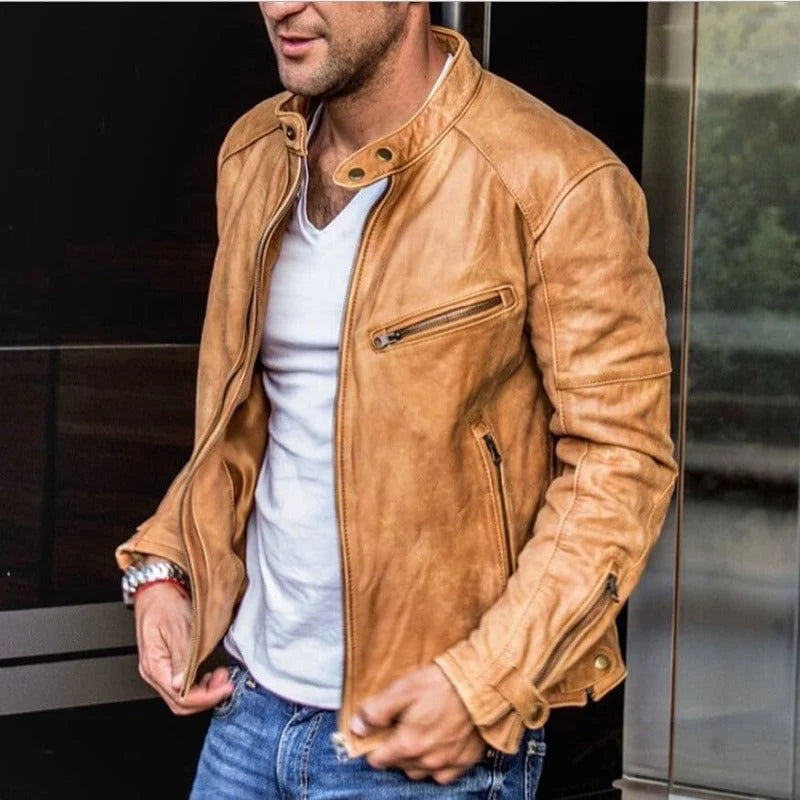 Rodney | Men’s Zip Front Snap Collar Pocket Moto Jacket