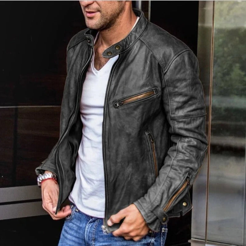 Rodney | Men’s Zip Front Snap Collar Pocket Moto Jacket