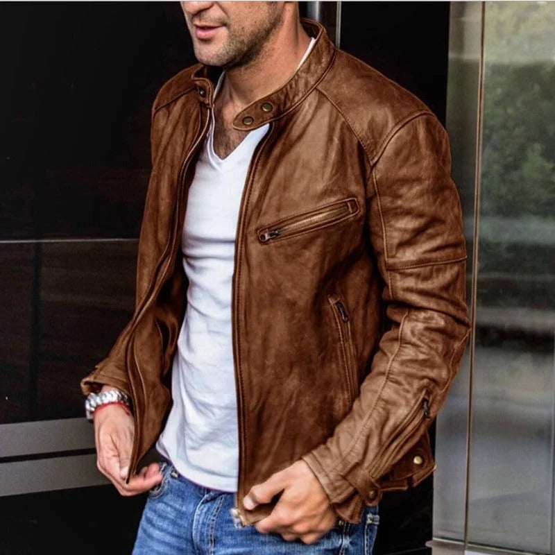 Rodney | Men’s Zip Front Snap Collar Pocket Moto Jacket