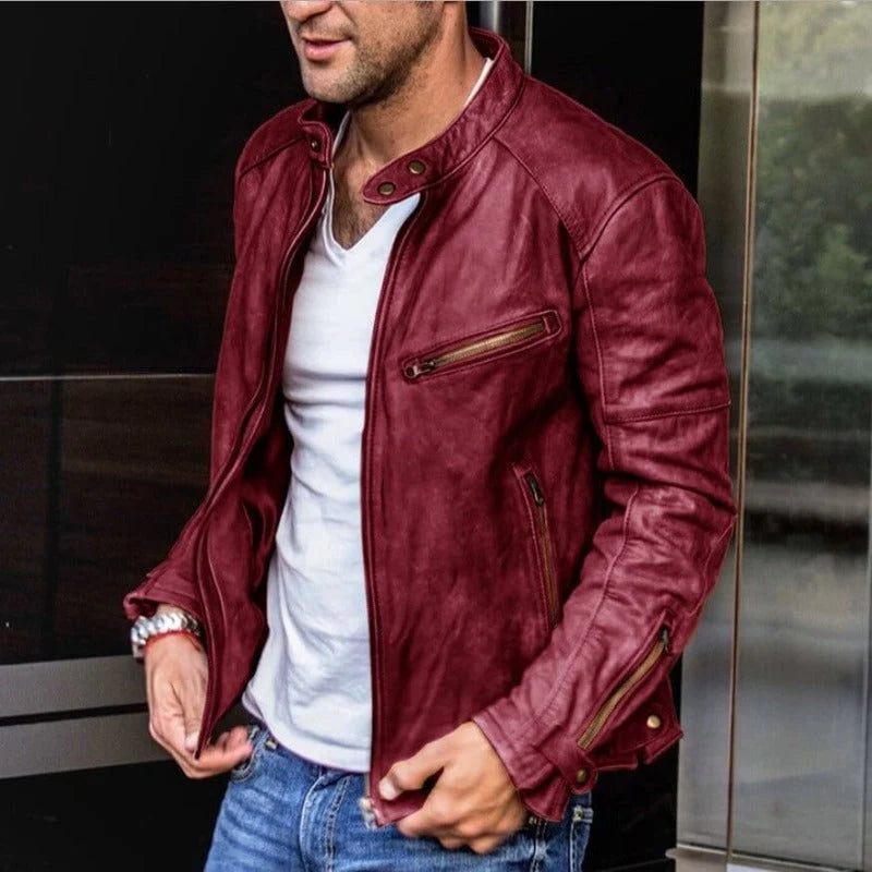 Rodney | Men’s Zip Front Snap Collar Pocket Moto Jacket