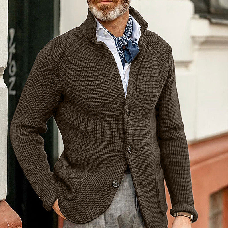 Roman | Men’s Mesh Button Front Long Sleeve Knit Cardigan