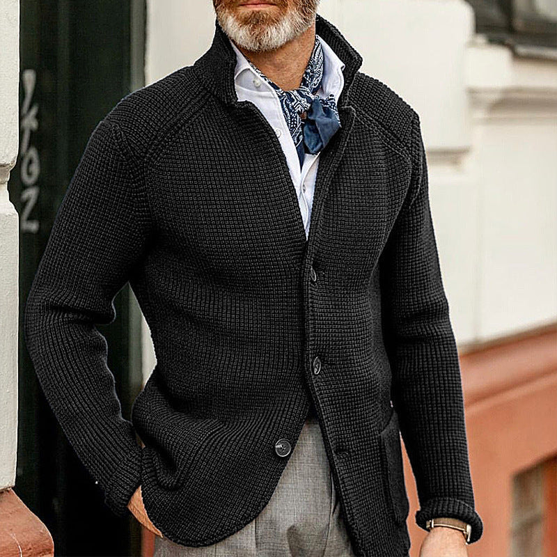 Roman | Men’s Mesh Button Front Long Sleeve Knit Cardigan