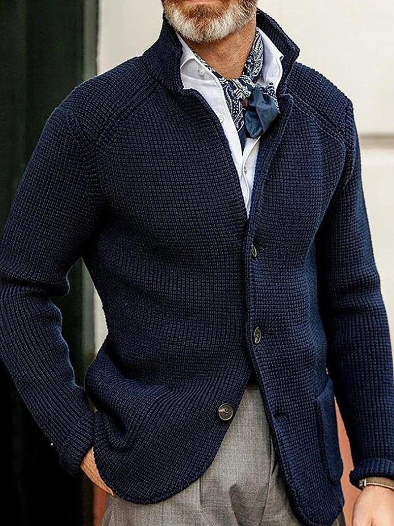 Roman | Men’s Mesh Button Front Long Sleeve Knit Cardigan