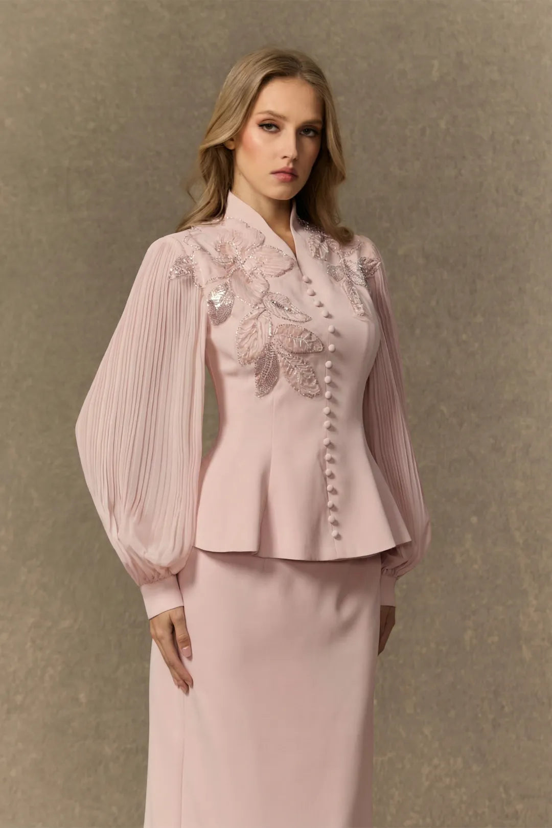 Rosa | Women’s High Neck Pleated Long Sleeve Two Piece Set