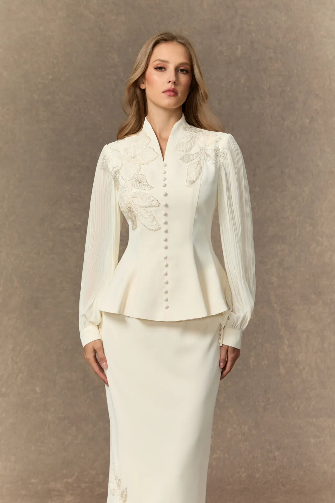 Rosa | Women’s High Neck Pleated Long Sleeve Two Piece Set