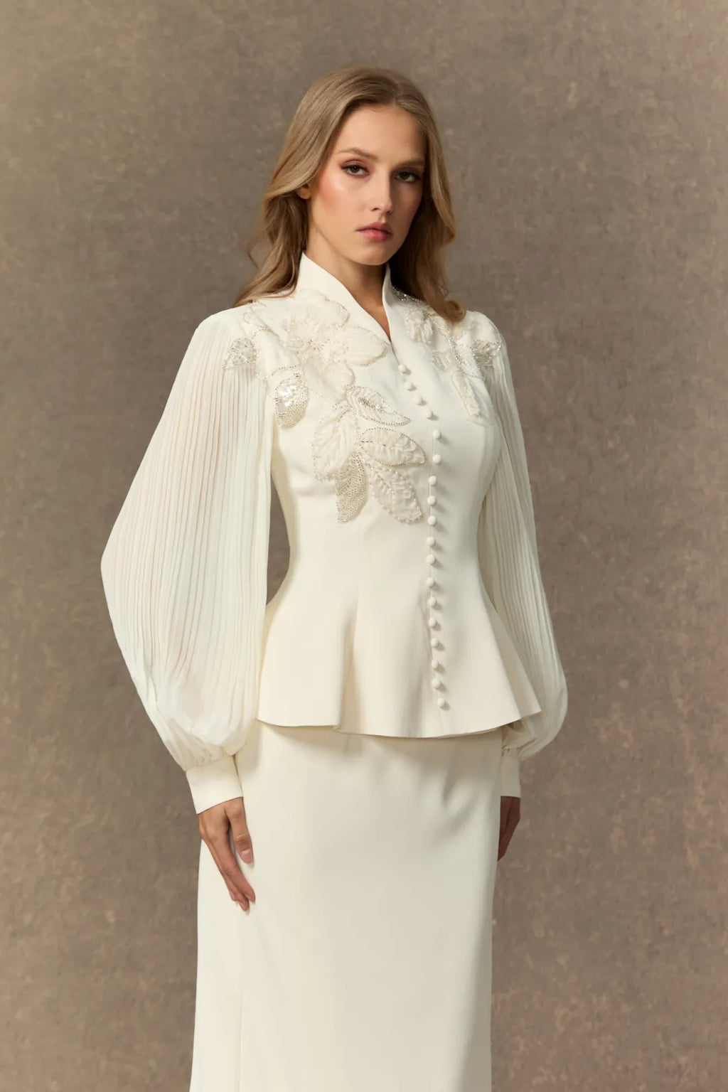 Rosa | Women’s High Neck Pleated Long Sleeve Two Piece Set