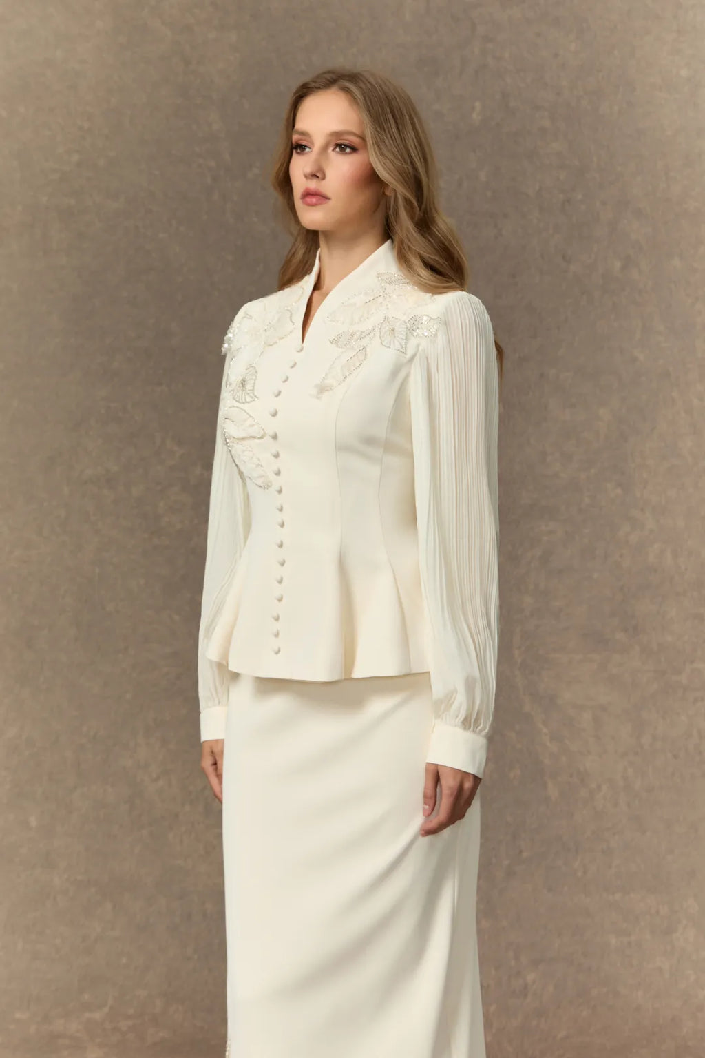 Rosa | Women’s High Neck Pleated Long Sleeve Two Piece Set