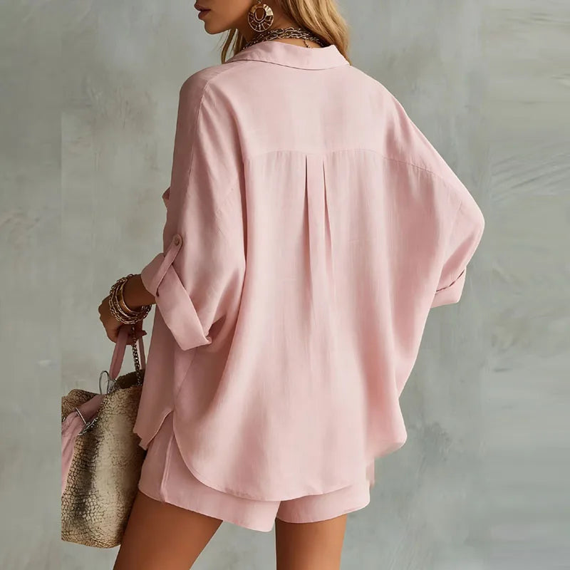 Rosalie | Women's Turn Down Collar Long Sleeve Two Piece Set