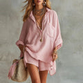 Rosalie | Women's Turn Down Collar Long Sleeve Two Piece Set