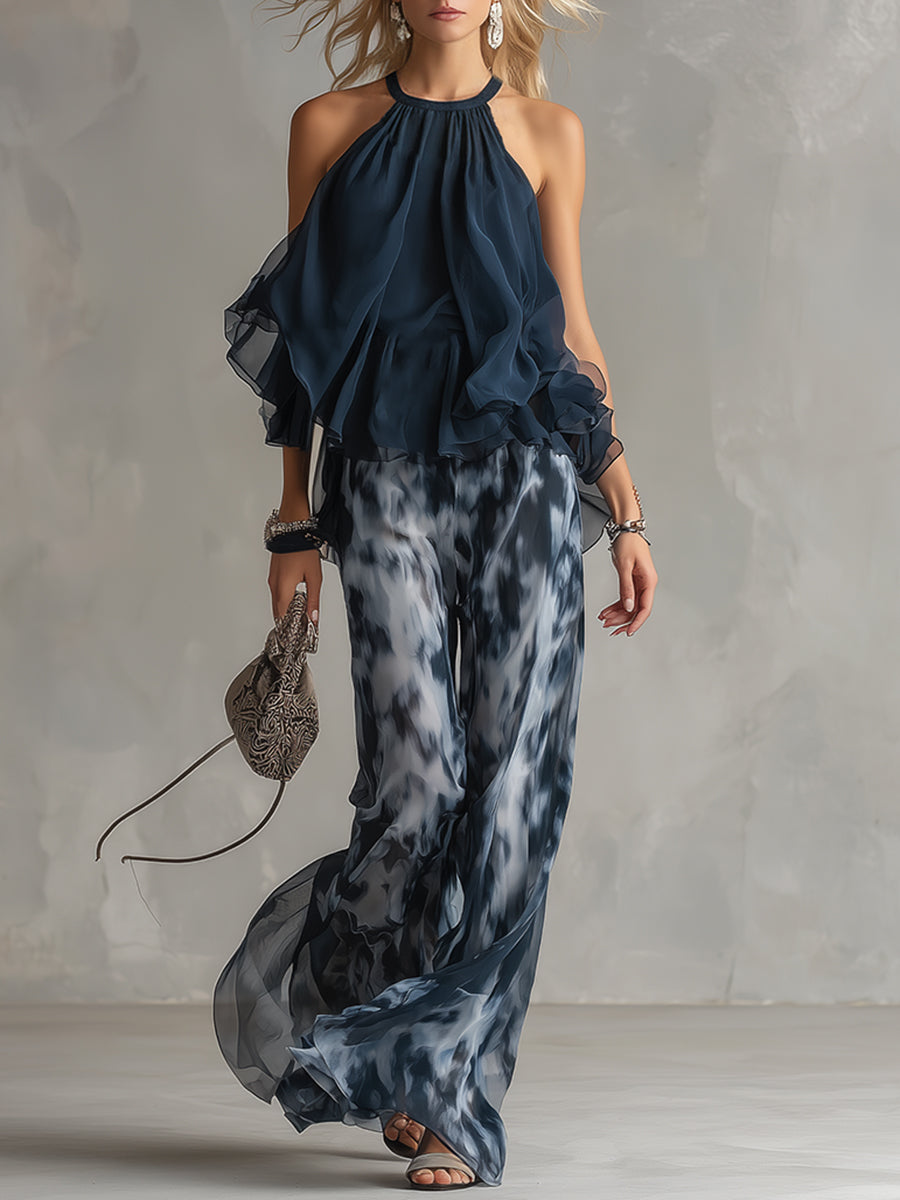 Rosalind | Women's Flowy Ruffled Wide Leg Two Piece Set