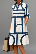 Rosalyn | Women's Printed Button Front Knee Length Dress