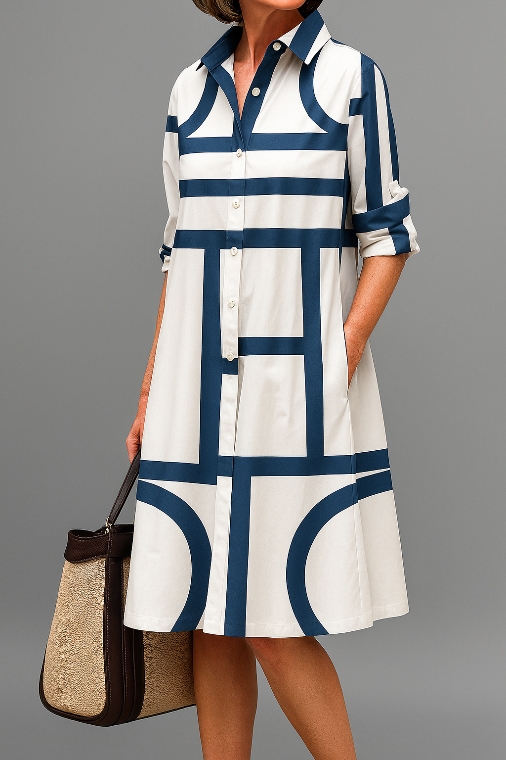Rosalyn | Women's Printed Button Front Knee Length Dress