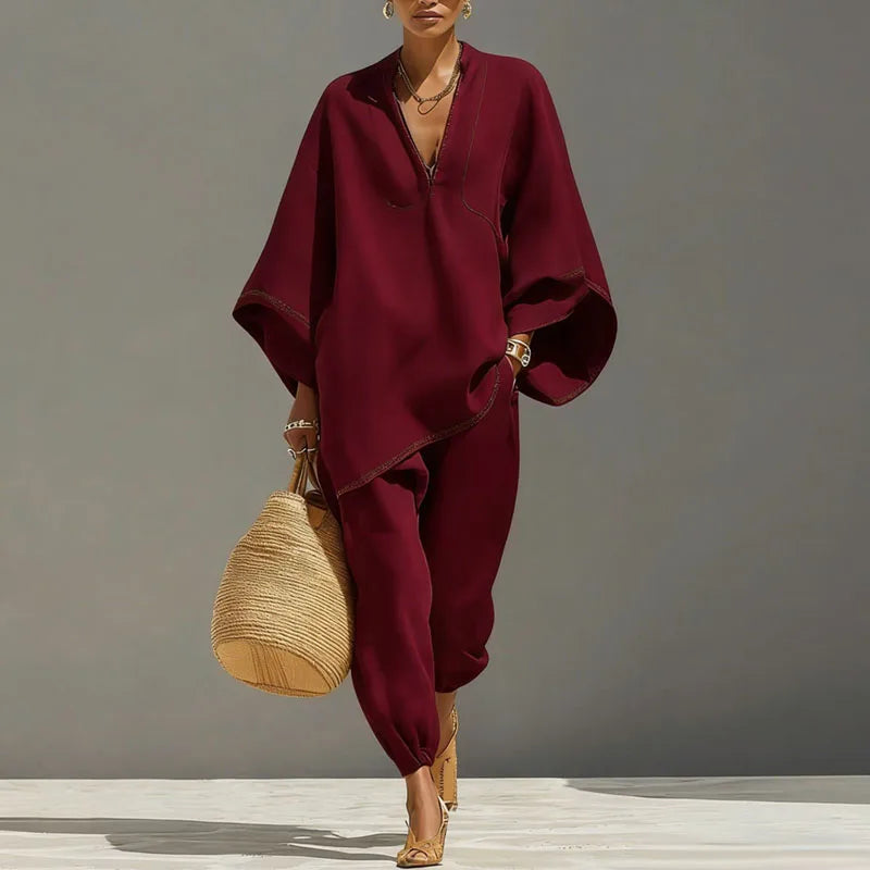 Rosanne | Women's Batwing Sleeve Tapered Leg Two Piece Set
