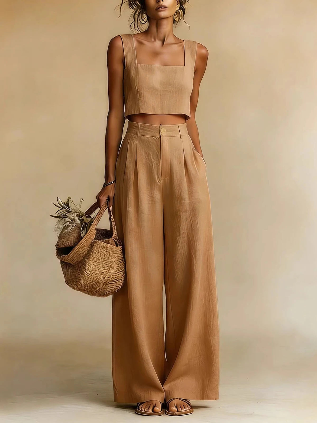 Roselyn | Women's Square Neck Sleeveless Two Piece Set