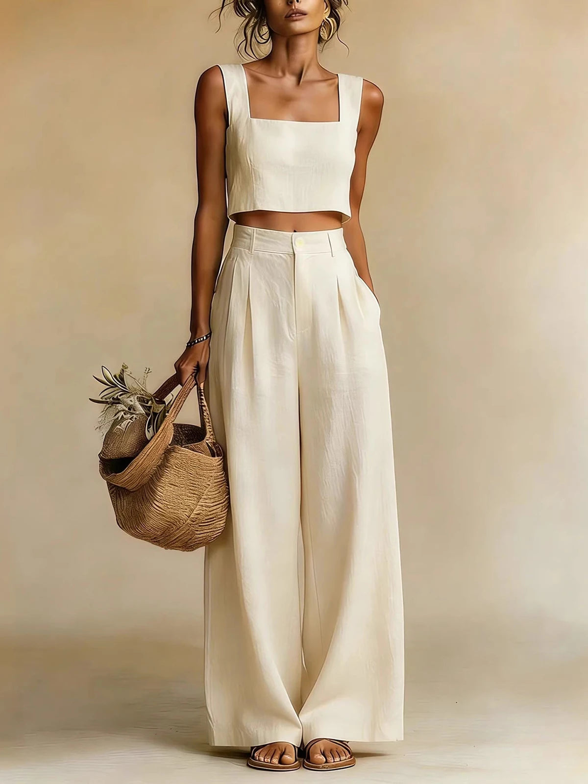 Roselyn | Women's Square Neck Sleeveless Two Piece Set