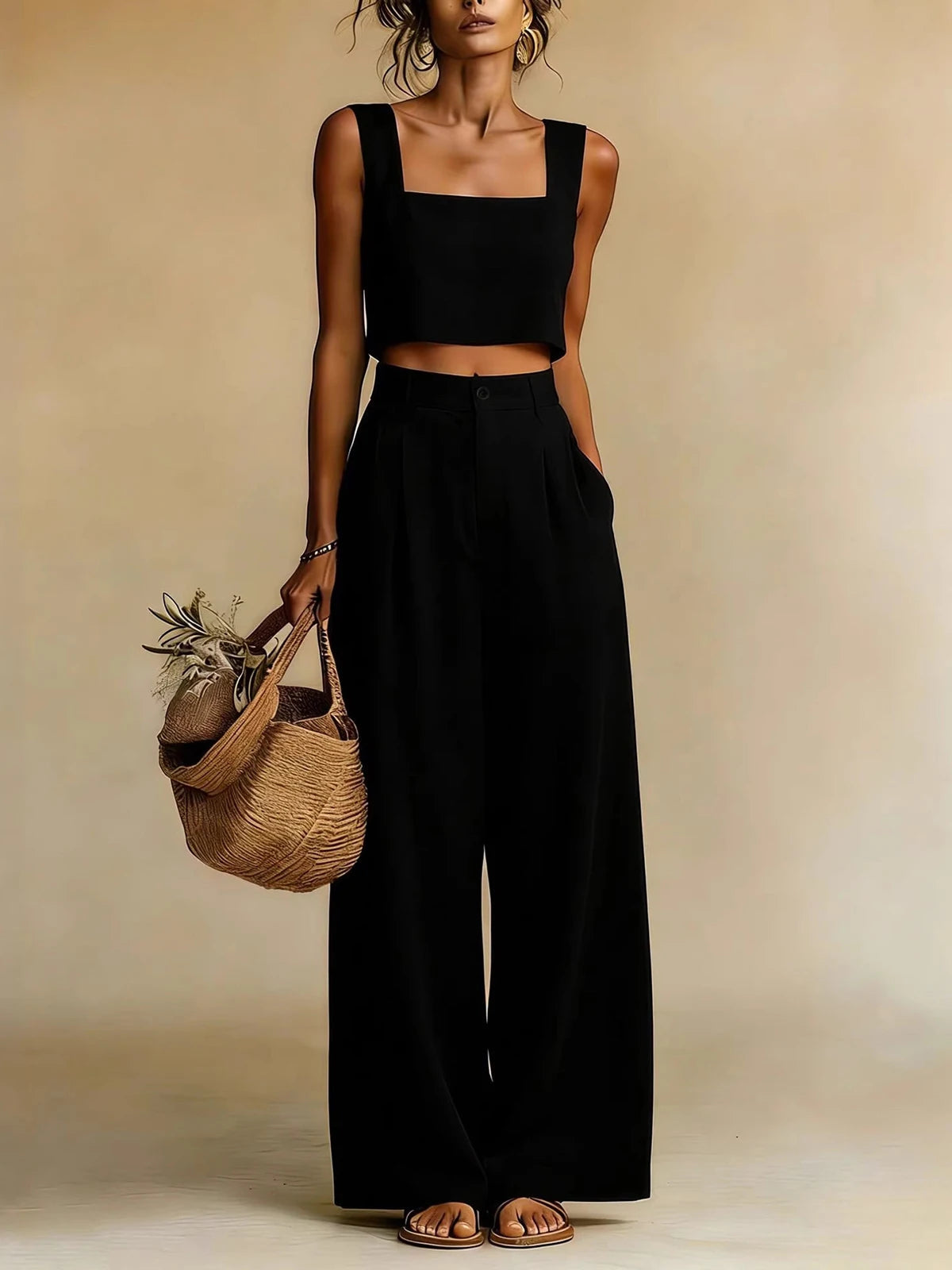 Roselyn | Women's Square Neck Sleeveless Two Piece Set