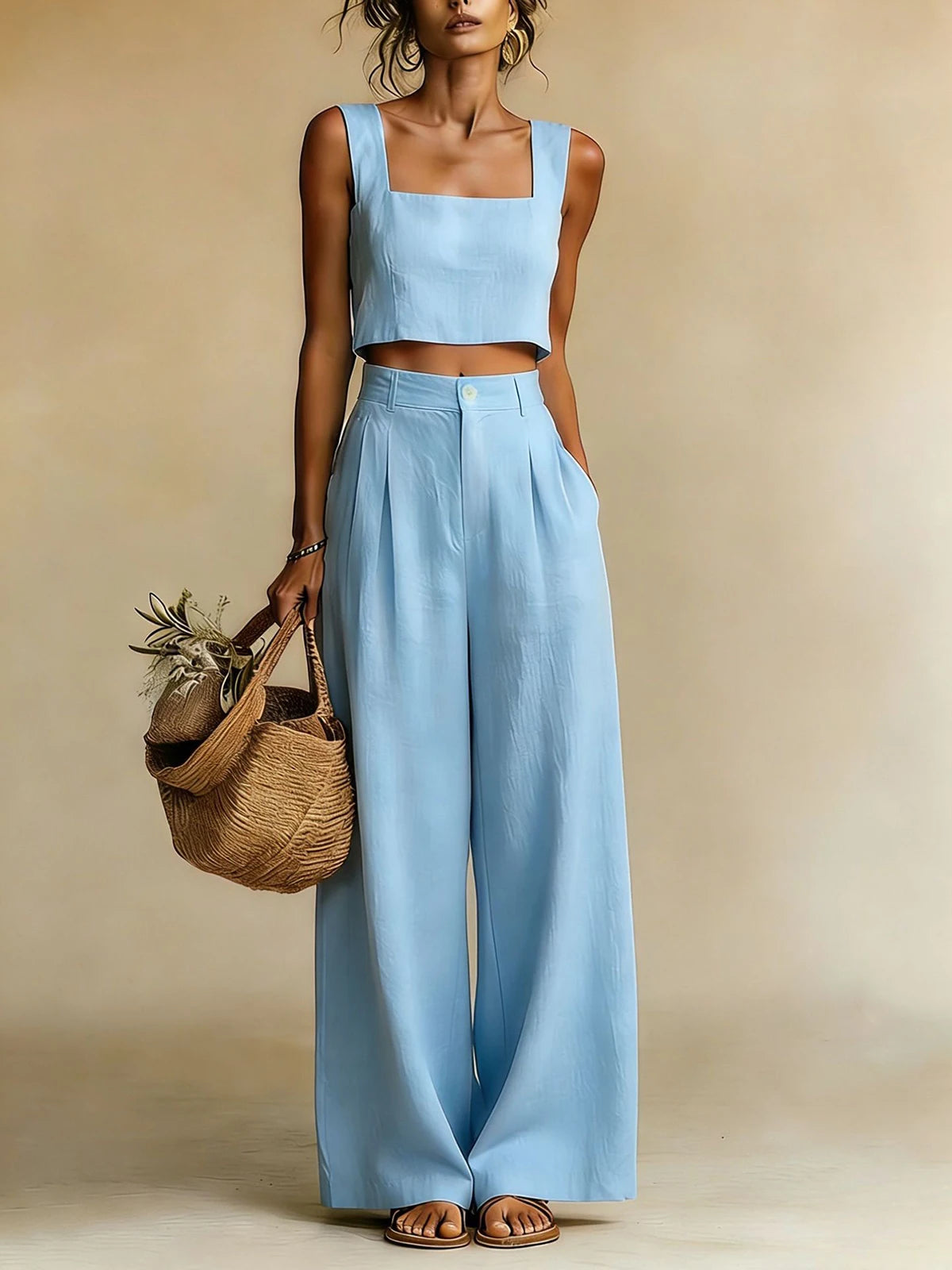 Roselyn | Women's Square Neck Sleeveless Two Piece Set