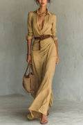 Rosemary | Women's Belted Button Front Flowy Maxi Dress
