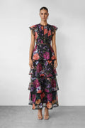 Rosie | Women’s Cap Sleeve Floral Print Tiered Ruffled Maxi Dress