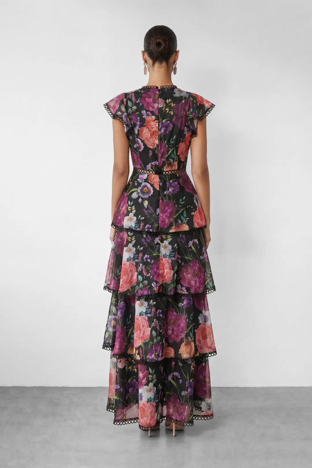 Rosie | Women’s Cap Sleeve Floral Print Tiered Ruffled Maxi Dress