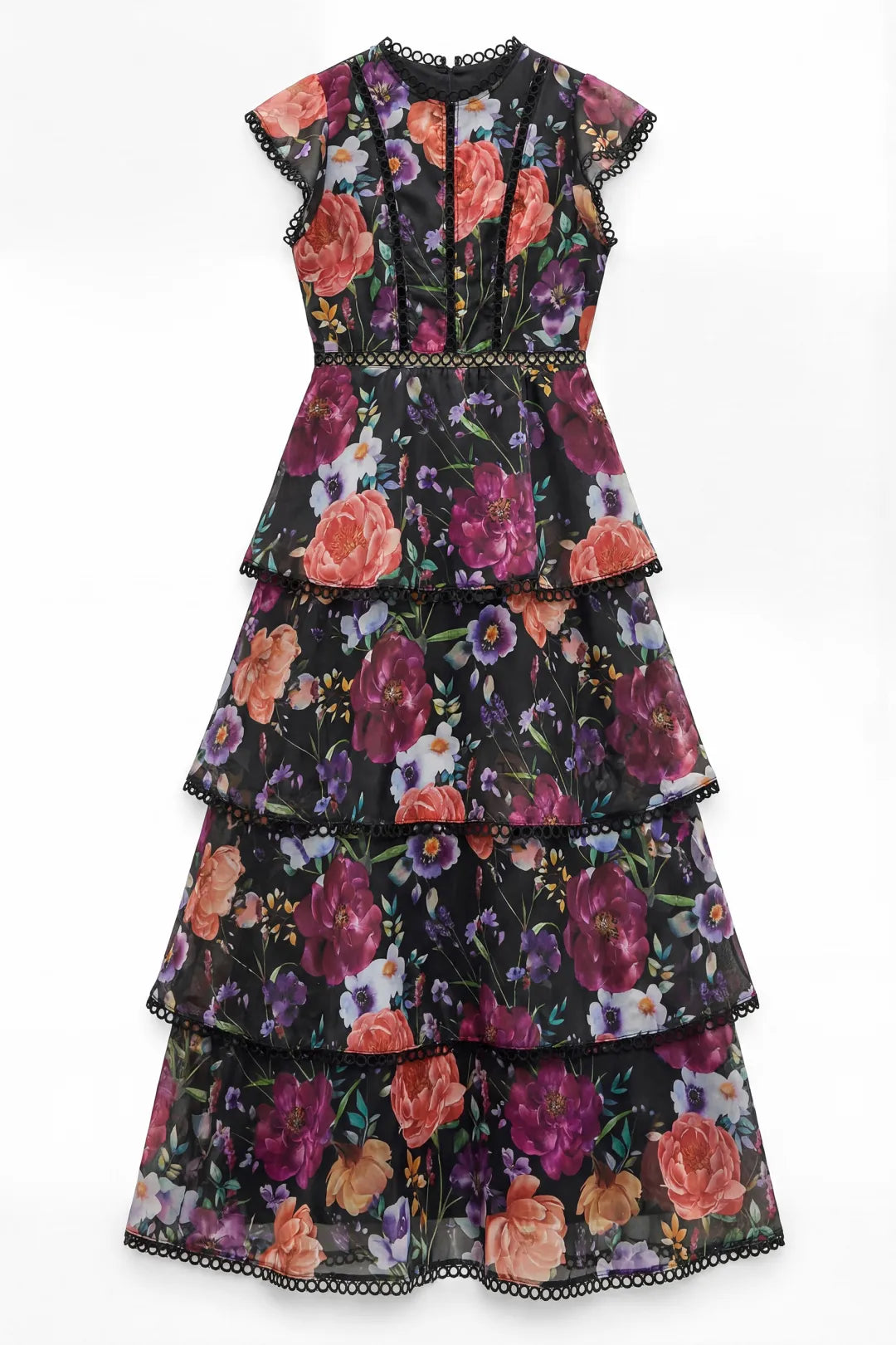 Rosie | Women’s Cap Sleeve Floral Print Tiered Ruffled Maxi Dress