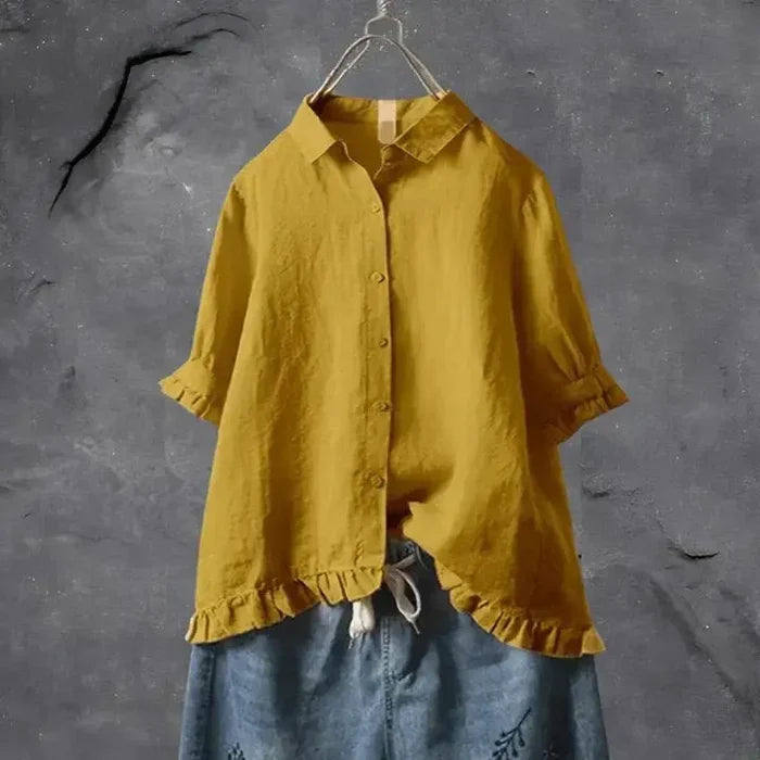 Ruby | Women’s Collared Ruffle Hem Button Front Shirt