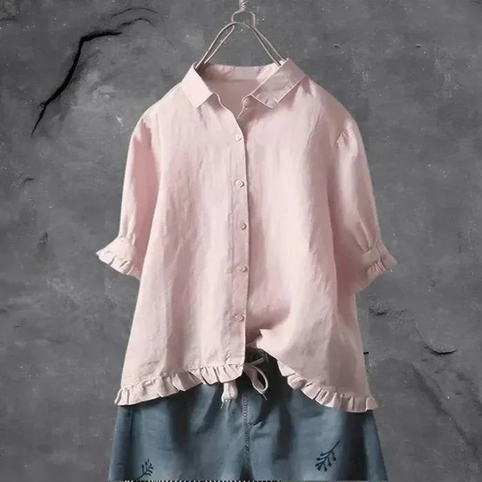 Ruby | Women’s Collared Ruffle Hem Button Front Shirt