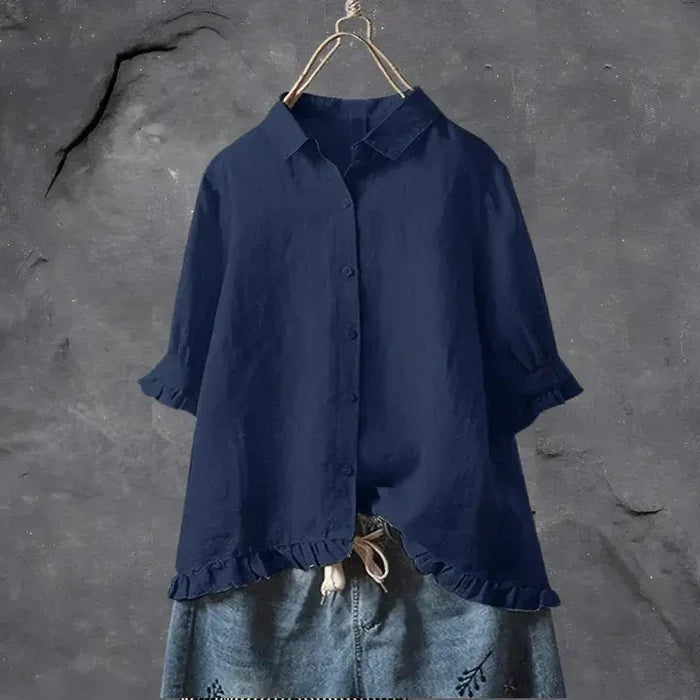Ruby | Women’s Collared Ruffle Hem Button Front Shirt