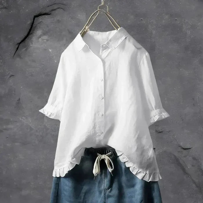 Ruby | Women’s Collared Ruffle Hem Button Front Shirt