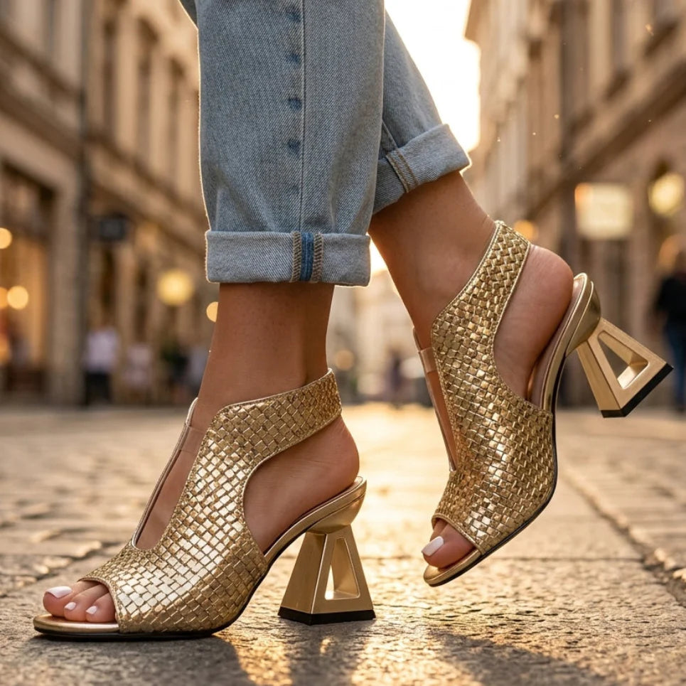 Sabine | Women's Textured Open Toe Slip On Sculpted Heels