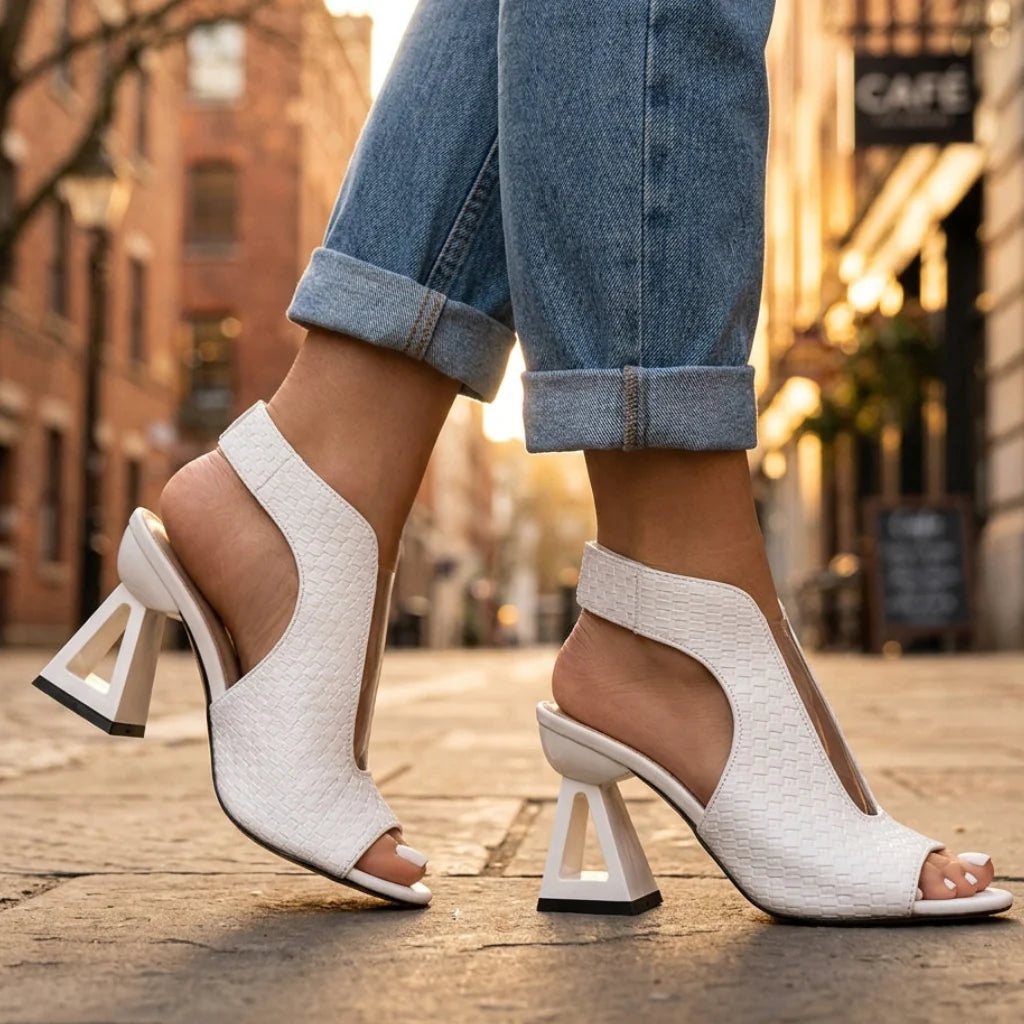 Sabine | Women's Textured Open Toe Slip On Sculpted Heels