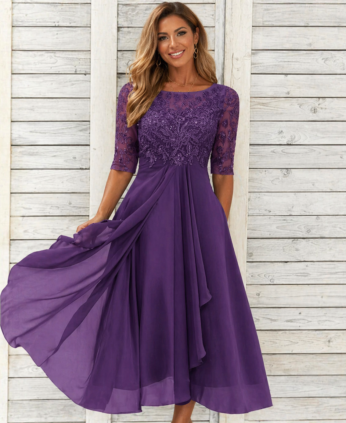 Samantha | Women’s Short Sleeve Wedding Guest Midi Dress