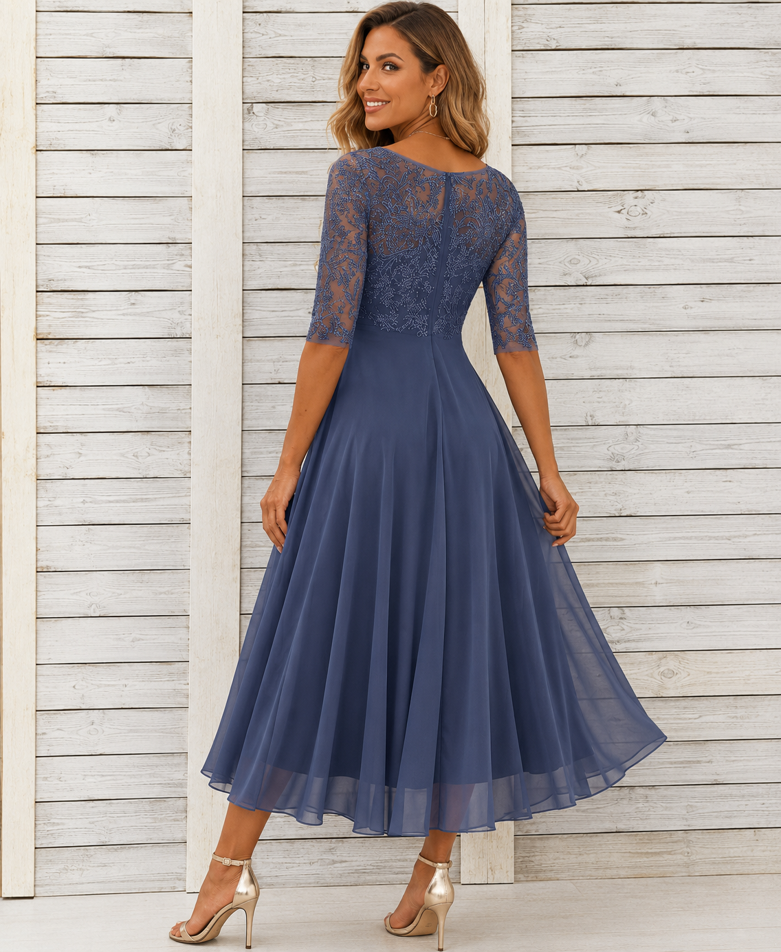 Samantha | Women’s Short Sleeve Wedding Guest Midi Dress