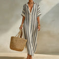 Sandra | Women's Vertical Stripe Button Front Shirt Maxi Dress