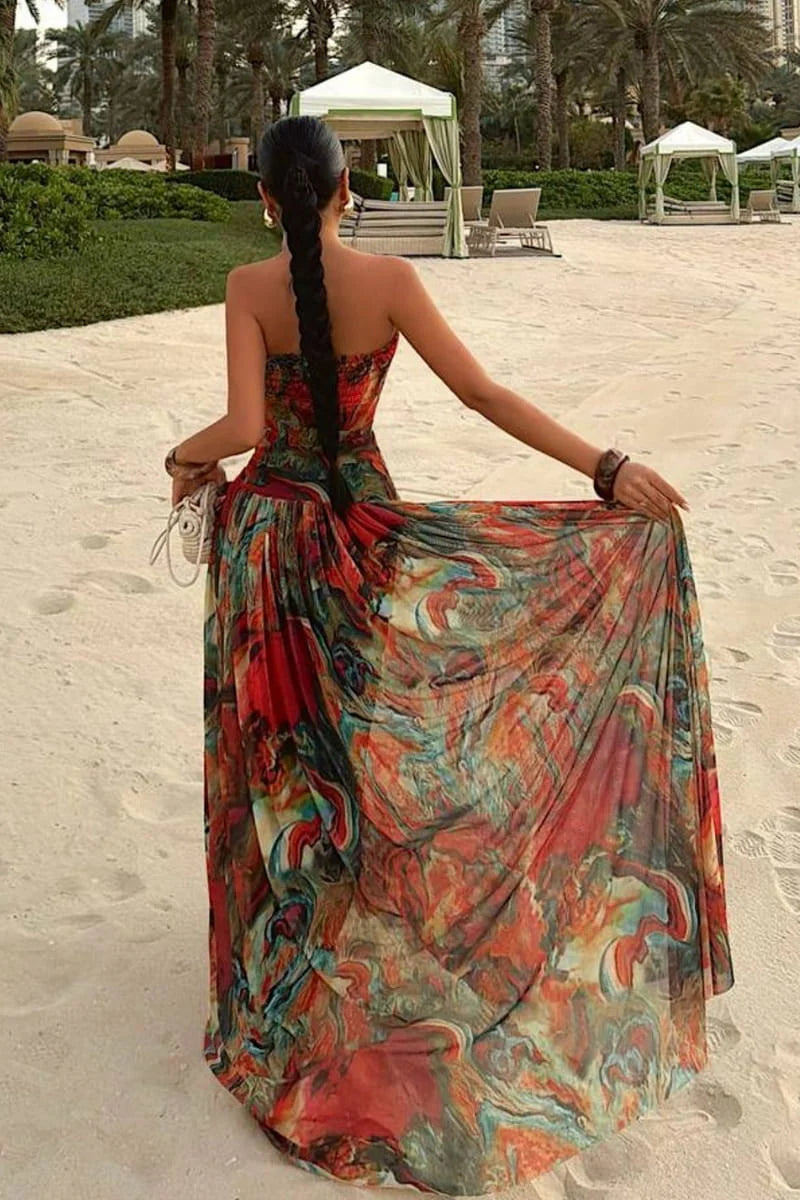 Daylene | Women's Strapless Printed Wedding Guest Dress