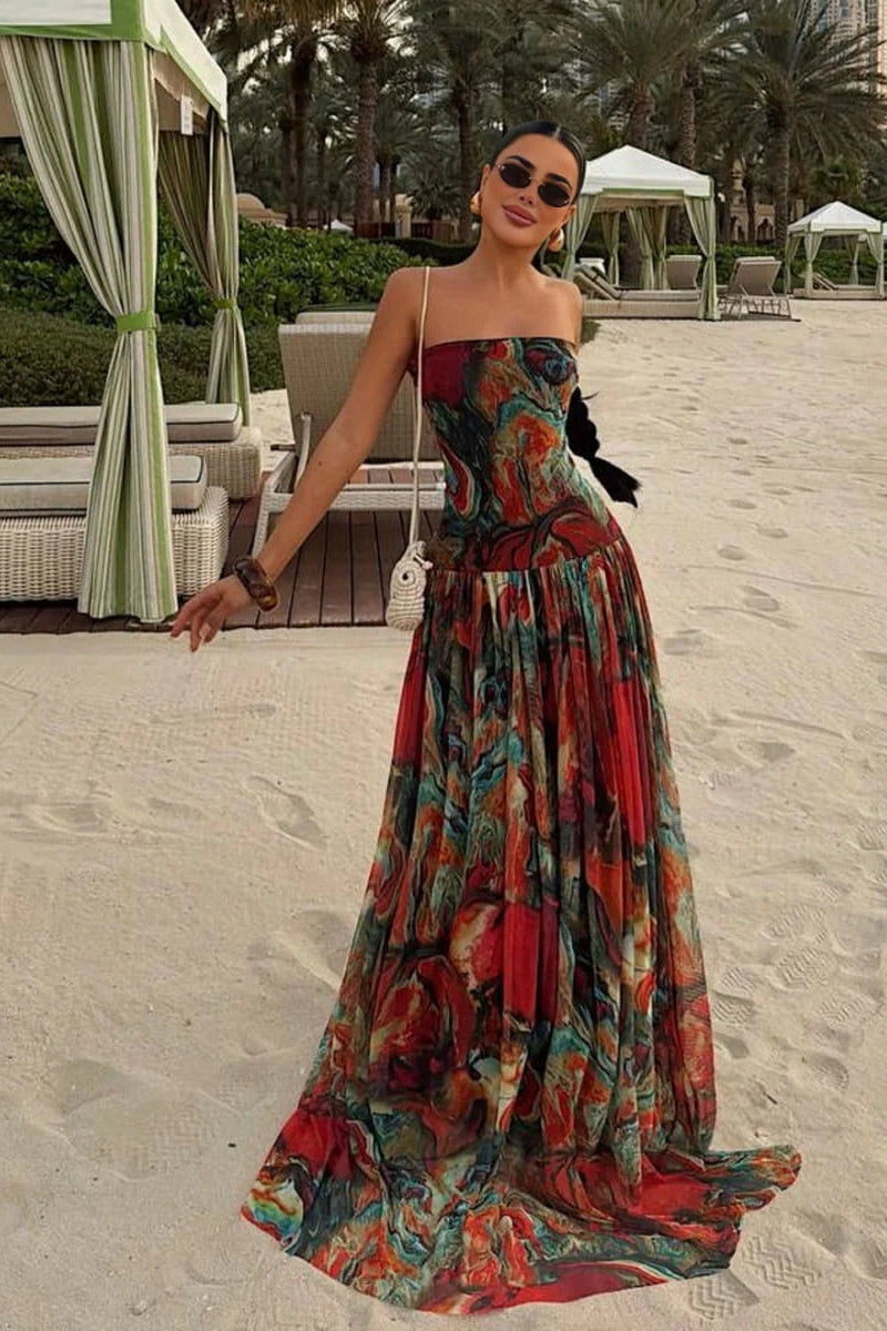 Daylene | Women's Strapless Printed Wedding Guest Dress