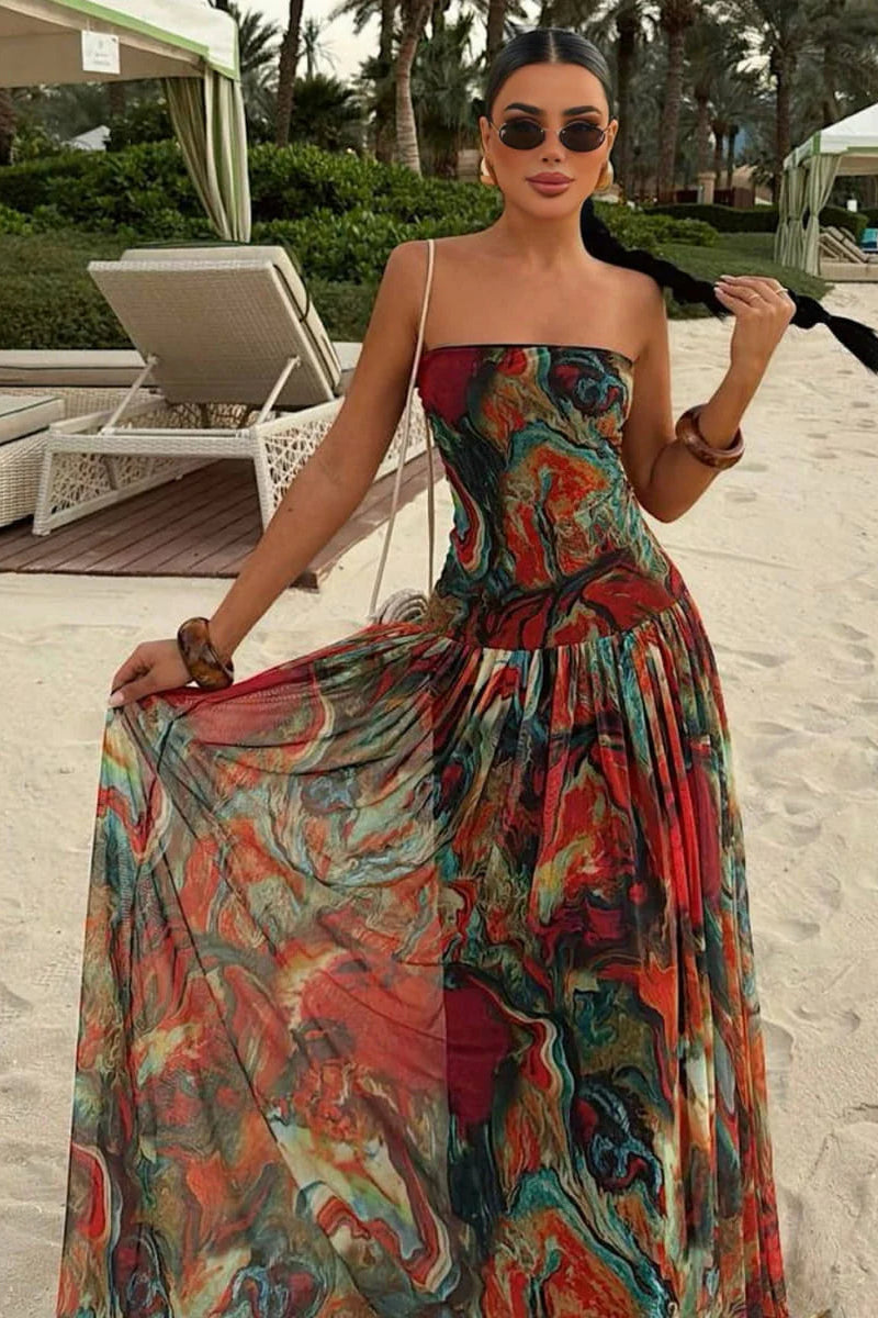 Daylene | Women's Strapless Printed Wedding Guest Dress