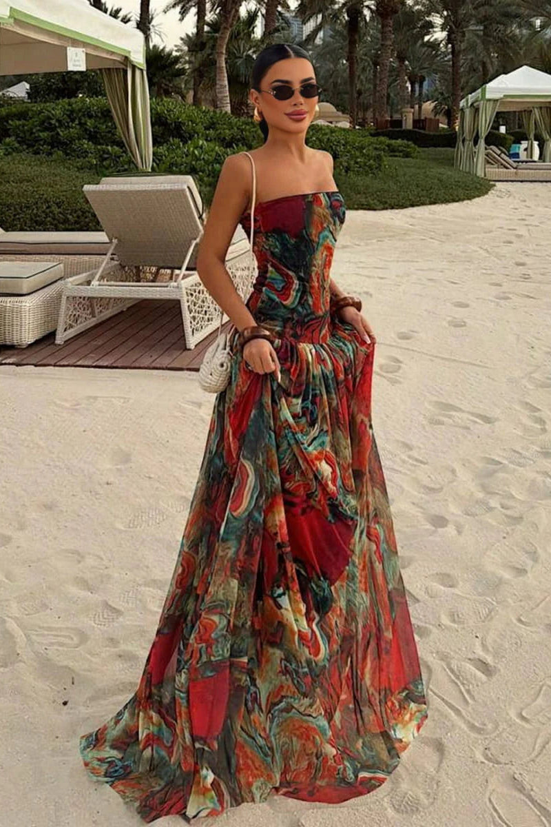 Daylene | Women's Strapless Printed Wedding Guest Dress