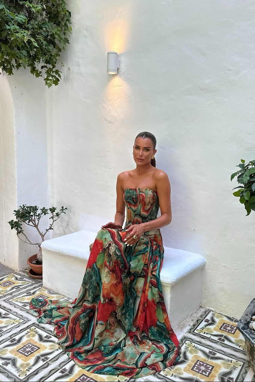 Daylene | Women's Strapless Printed Wedding Guest Dress