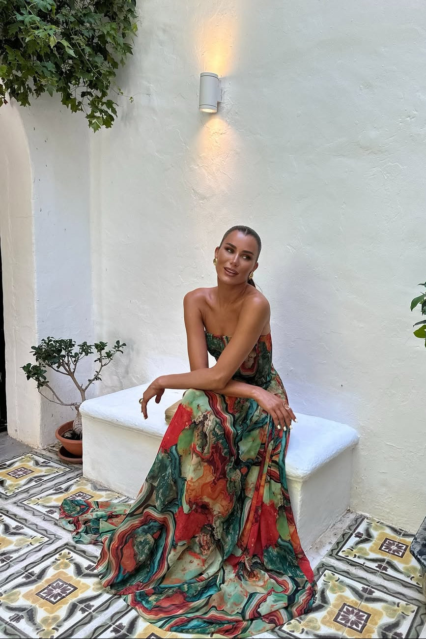 Daylene | Women's Strapless Printed Wedding Guest Dress