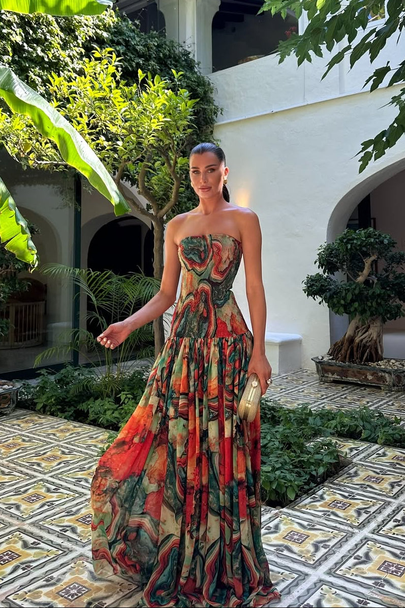 Daylene | Women's Strapless Printed Wedding Guest Dress