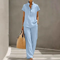 Sharon | Women's Wide Leg Button Front Two Piece Matching Set