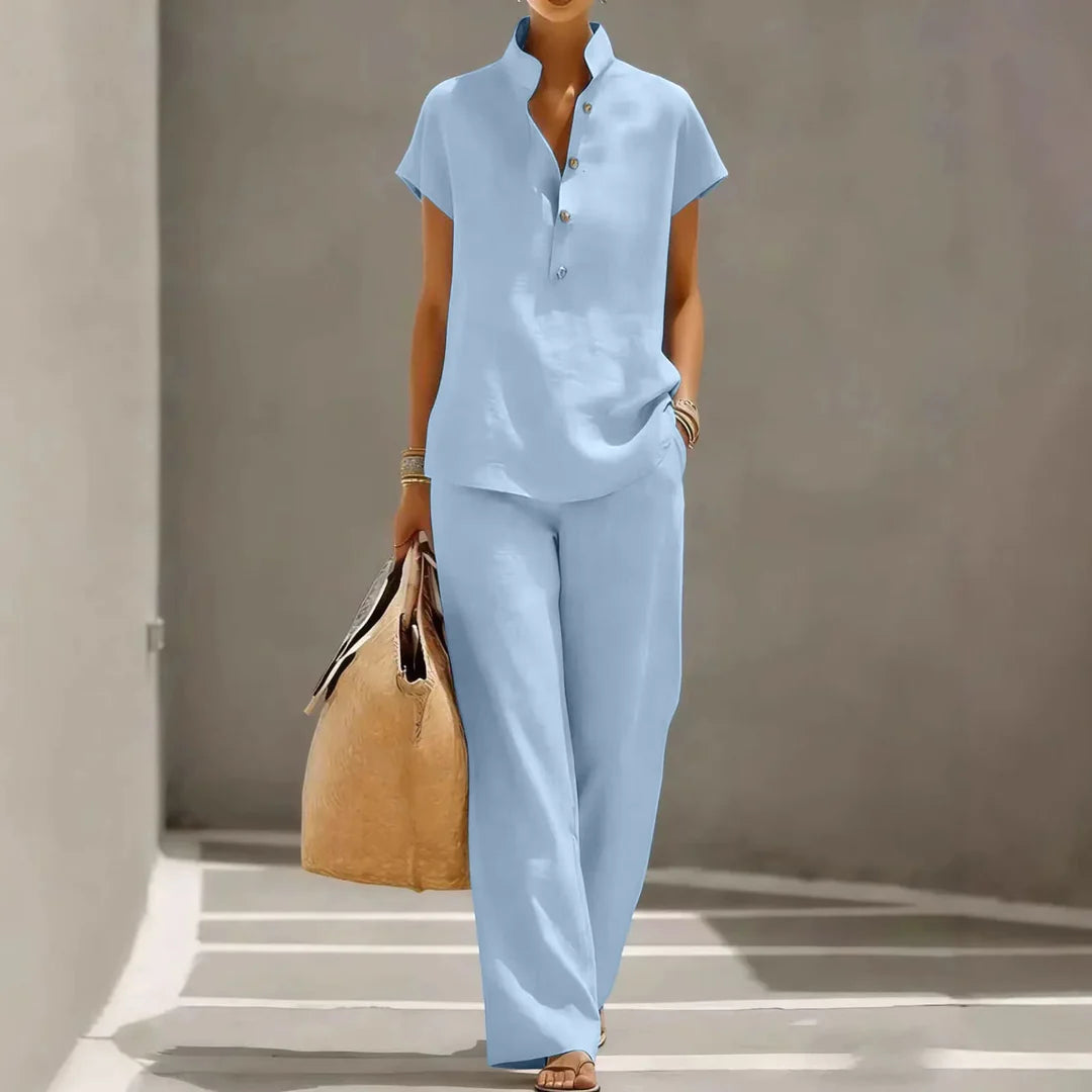 Sharon | Women's Wide Leg Button Front Two Piece Matching Set