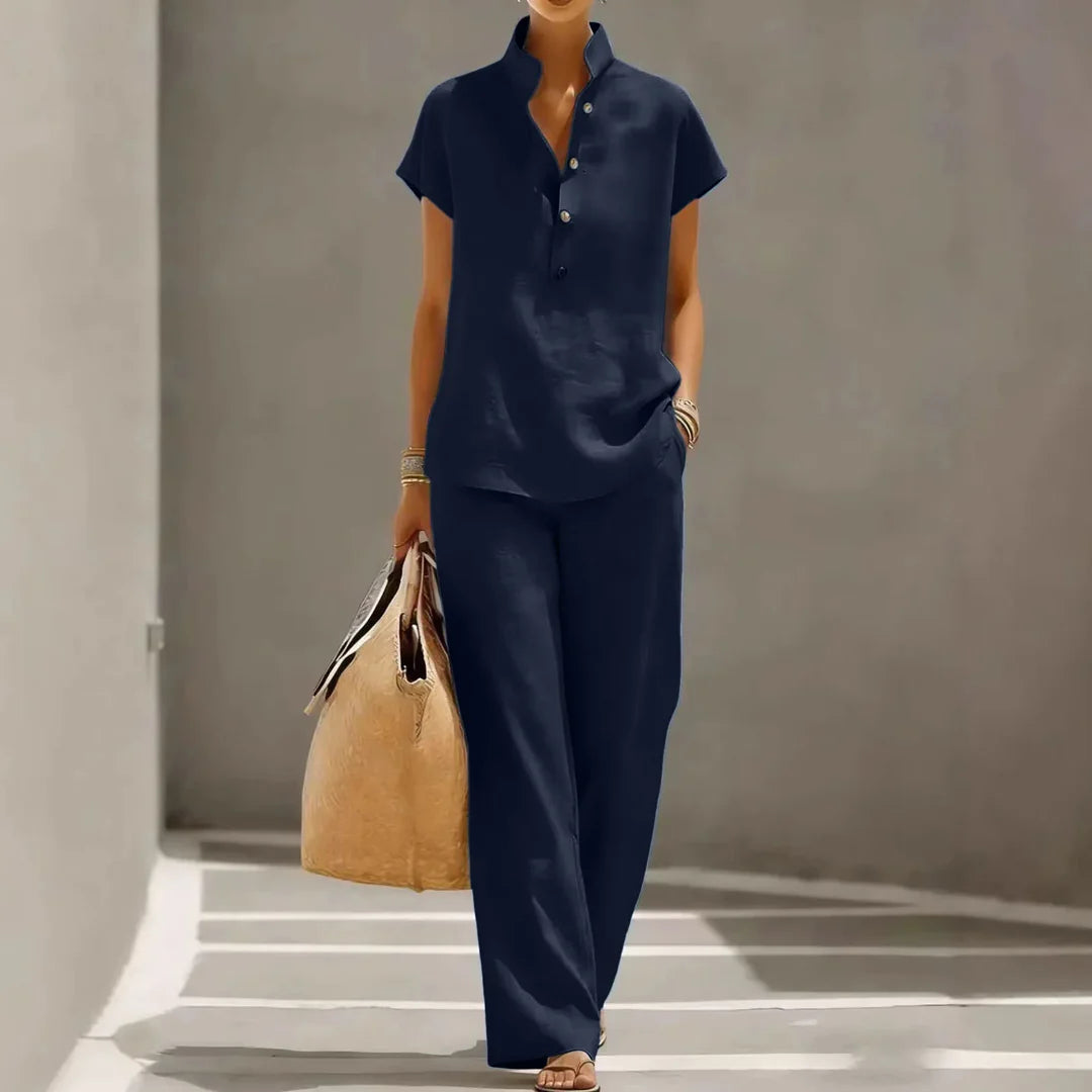 Sharon | Women's Wide Leg Button Front Two Piece Matching Set